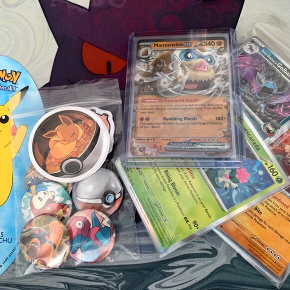300+ Pokemon Cards Bundle LOT with Stickers & Button Pins! - Picture 4 of 7